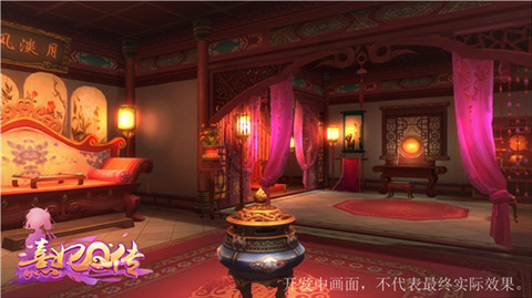 嫔妃寝宫的室内格局和布置精巧有致,整体色调明丽柔和,营造温馨惬意之