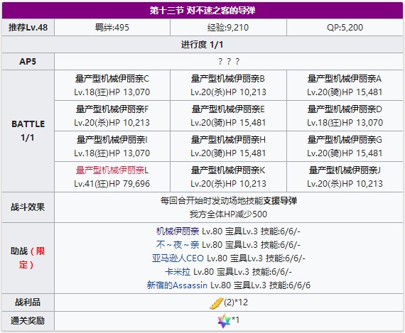 FGO主线本第十三节配置